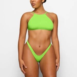 SKIMS Signature Swim High Neck Top - Neon Green, Small, $48